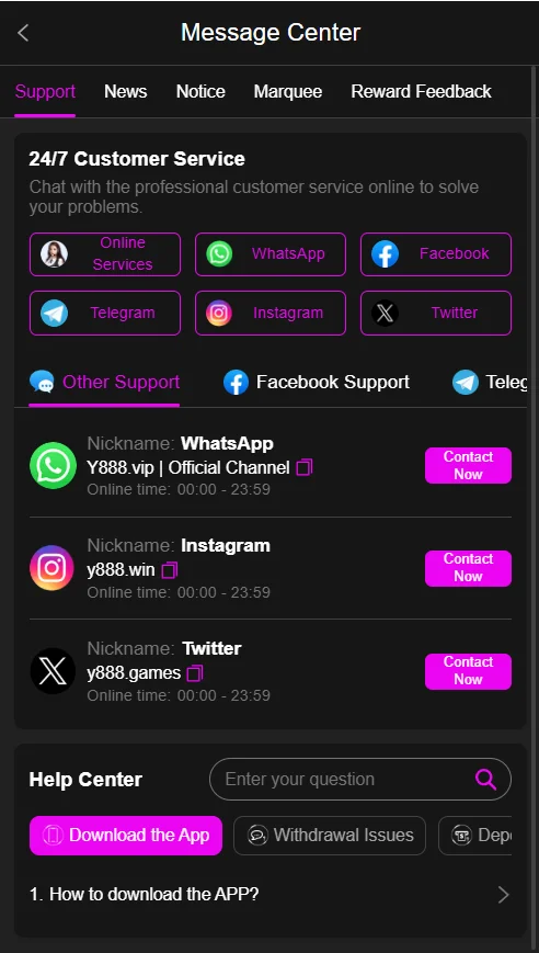 y888 customer service