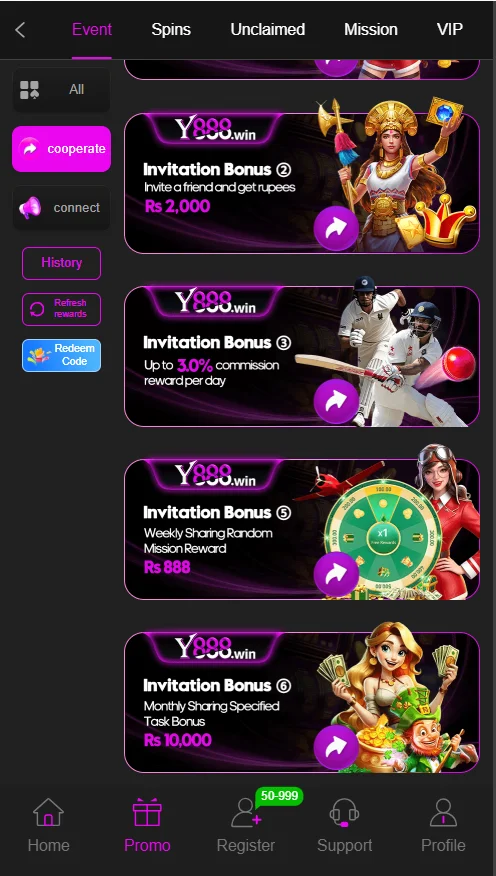 y888 bonuses & Rewards