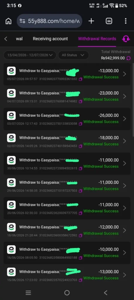 y888 real withdraw screenshot
